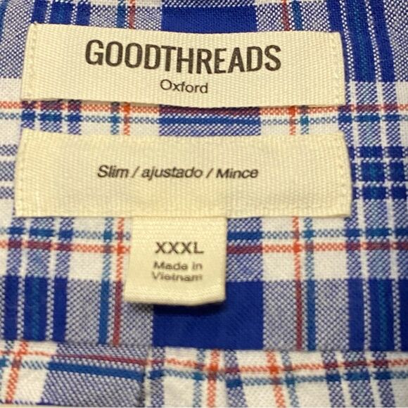 Goodthreads Oxford Men's Slim Long Sleeve Stretch cotton Plaid BLUE Shirt-XXXL - Picture 4 of 11